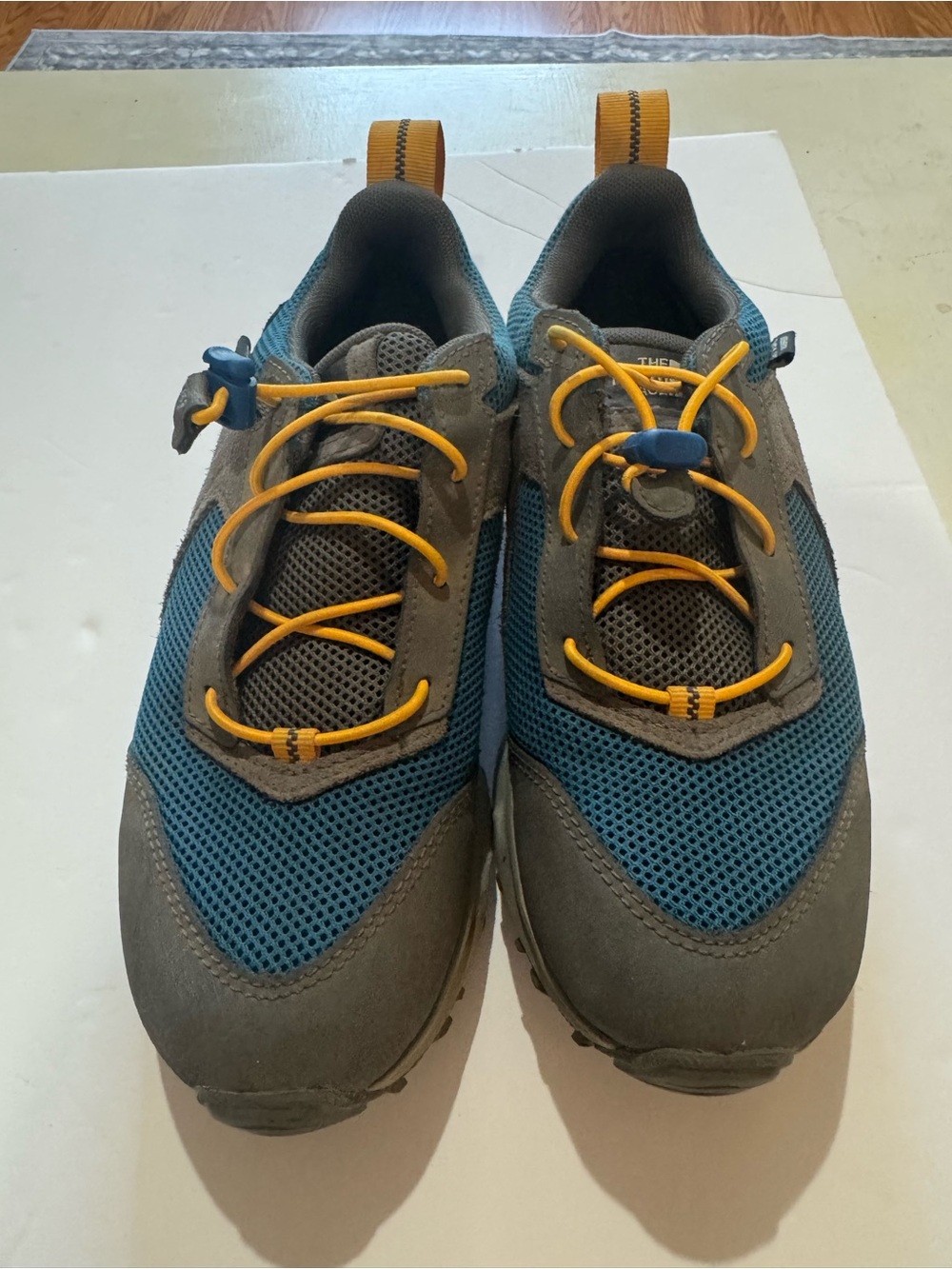 The North Face Blue and Grey Kids Sneaker with Yellow Laces